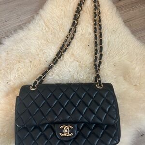 Quilted Black Lambskin Classic Flap Bag with Gold Chain